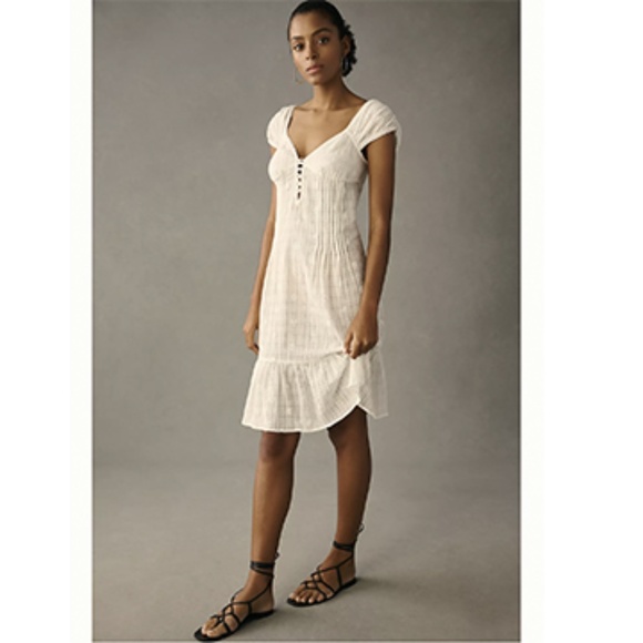 NWT By Anthropologie Cap-Sleeve Lace-Up Babydoll Dress  Size MP - Picture 3 of 13
